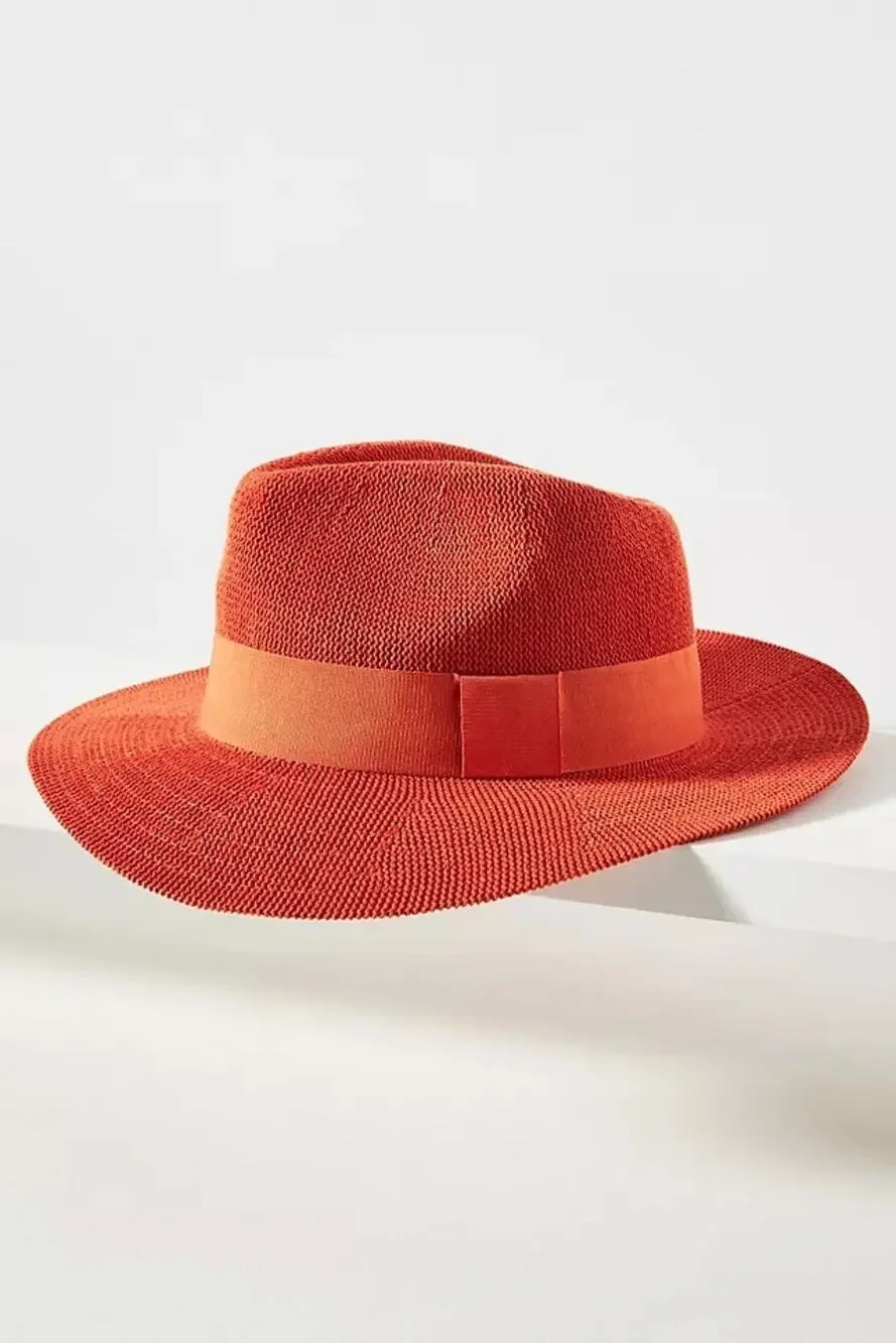 By‎ Anthropologie Women’s Rowan Rancher Hat Orange Resort Wide-Brim Fedora